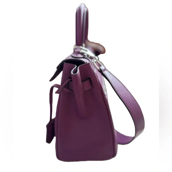 Designer- style Purple Top-Grain Leather Handbag - Picture 2 of 10